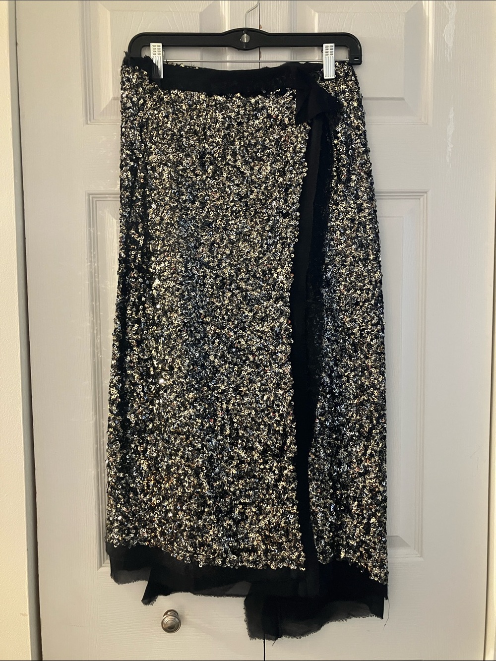 ZARA COLLECTION Black & Silver Sequin Wrap Skirt - Elegant Evening Wear
